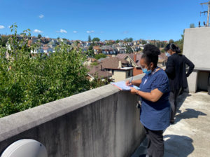 A KaBloom 2021 judge looks out at the overlook at Mazza Pavilion as she judges